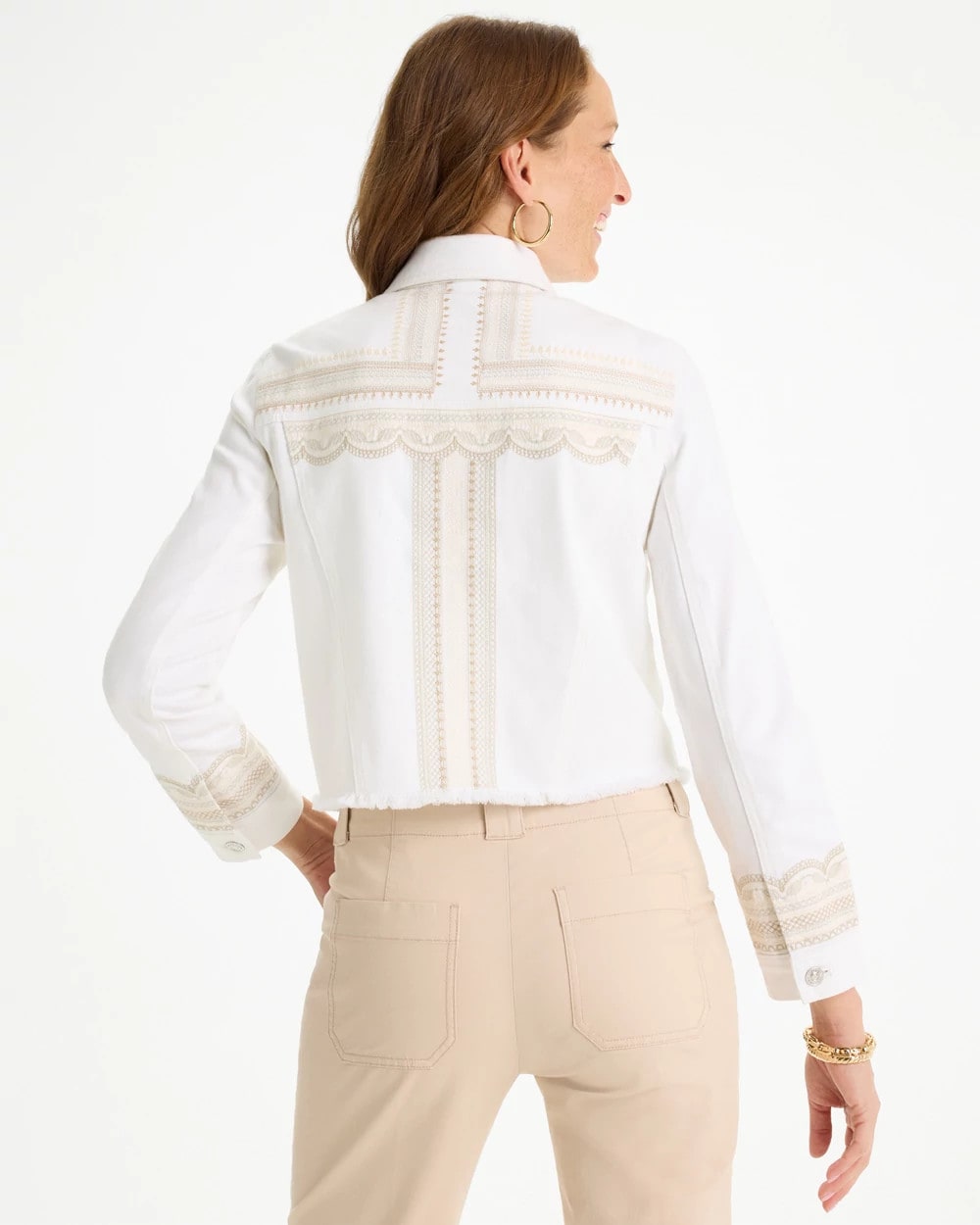 Chico's Discount - Embroidered Cropped Denim Trucker Jacket