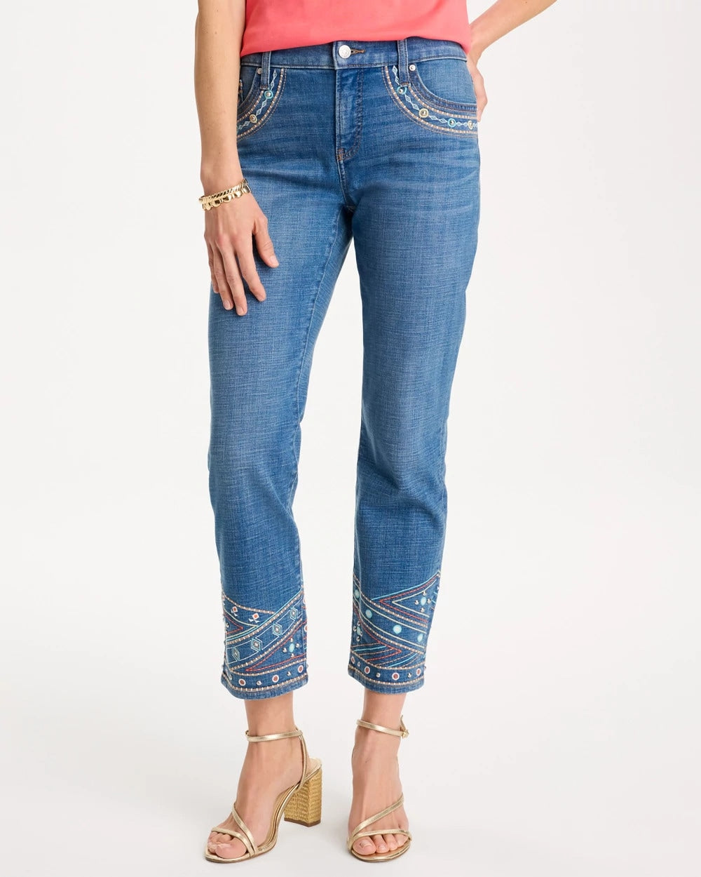 Chico's / Girlfriend Slim Embellished Crop Jeans