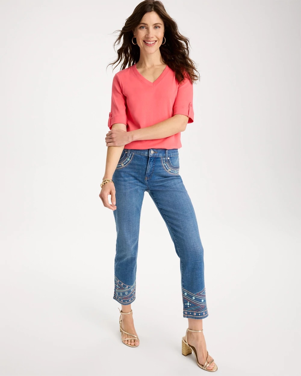 Chico's / Girlfriend Slim Embellished Crop Jeans