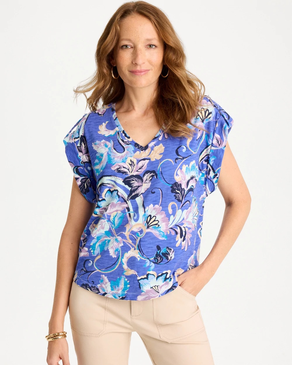 Chico's On Sale - Paisley Cotton Slub Epaulette Tee