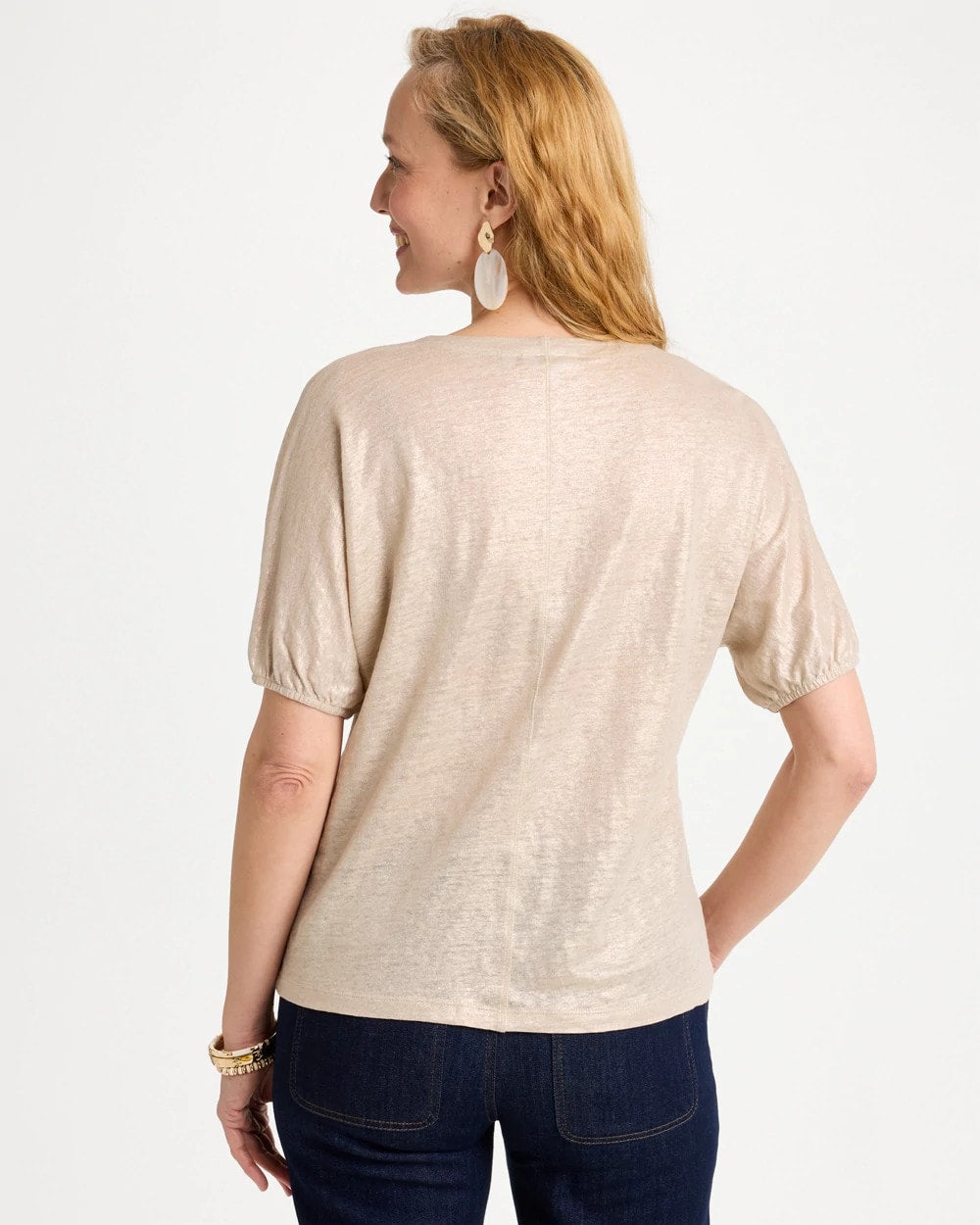 Chico's Online - Fog Foiled Linen Ruched V-Neck Tee