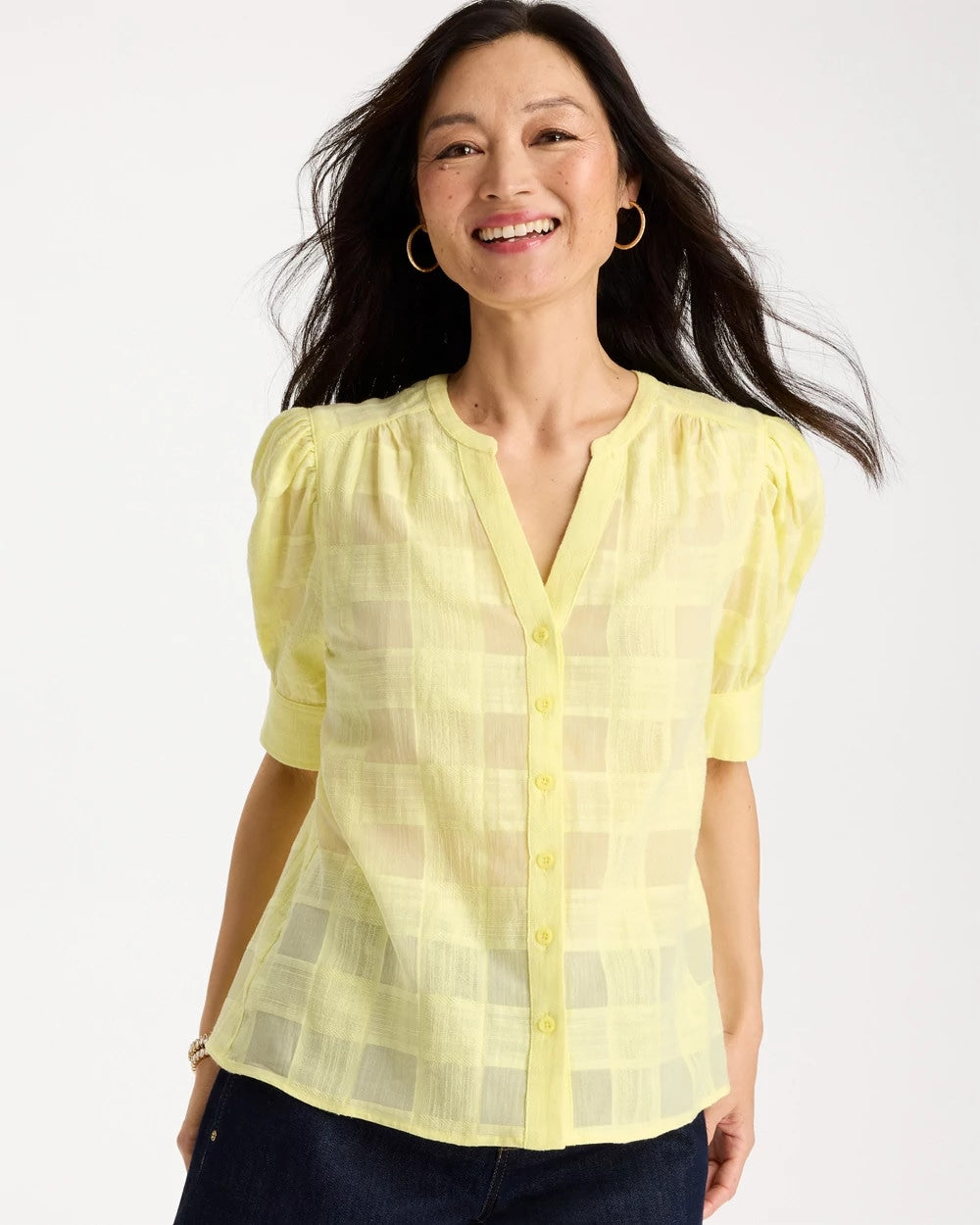 Chico's / Cotton Plaid Elbow-Sleeve Shirt