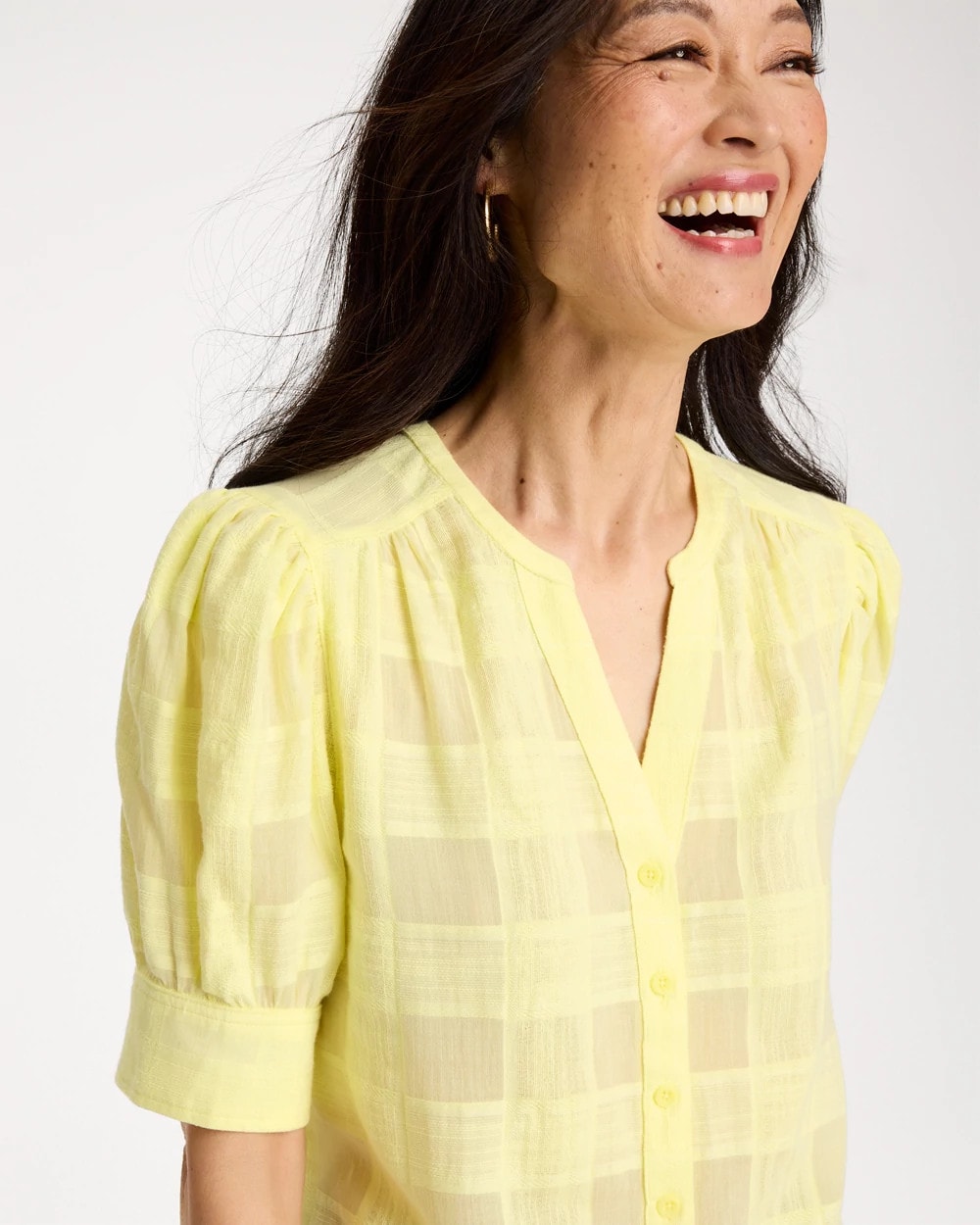 Chico's / Cotton Plaid Elbow-Sleeve Shirt