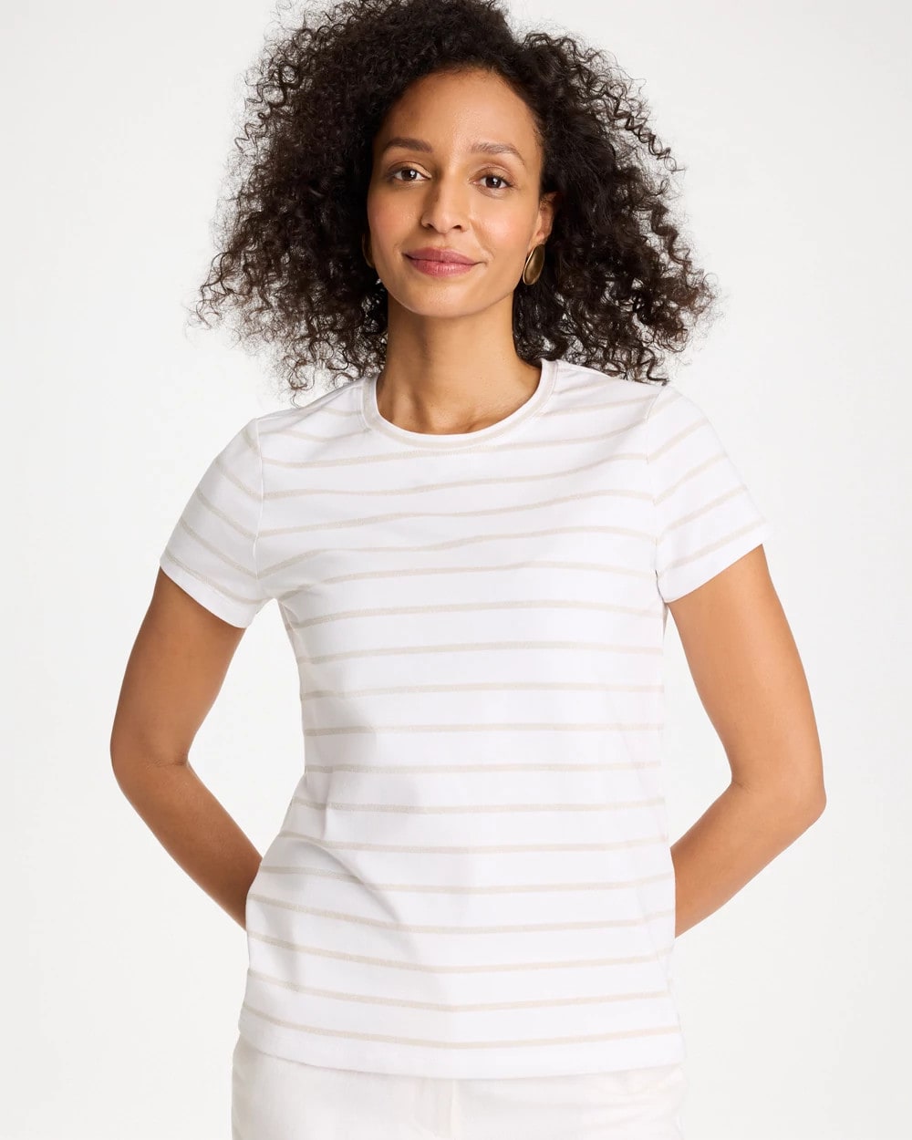 Chico's Discount - Cotton Stretch Striped Cap Sleeve Tee