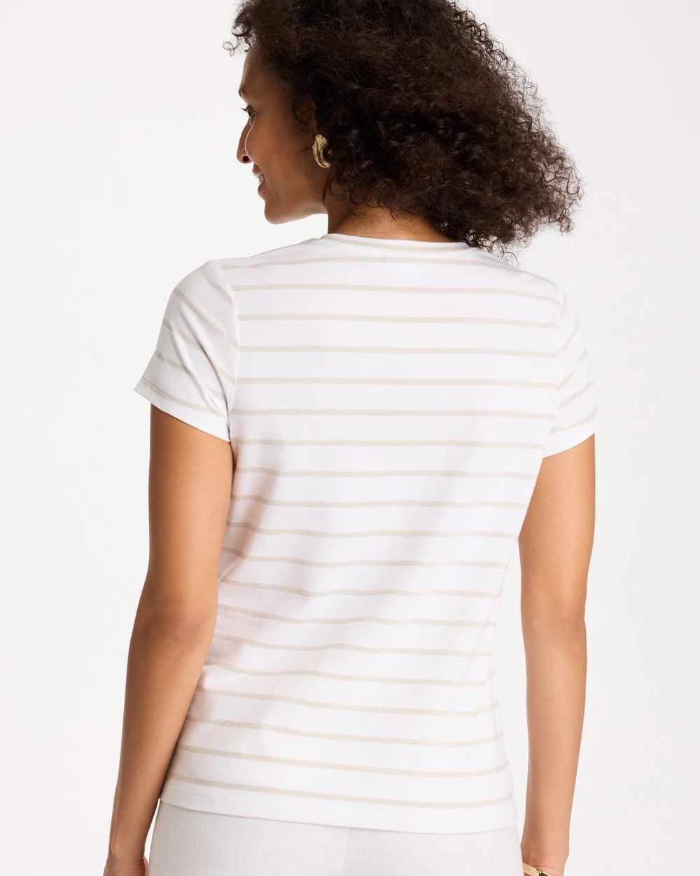 Chico's Discount - Cotton Stretch Striped Cap Sleeve Tee
