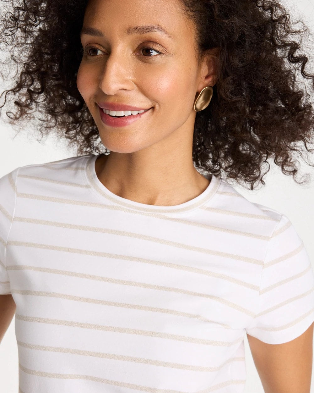 Chico's Discount - Cotton Stretch Striped Cap Sleeve Tee