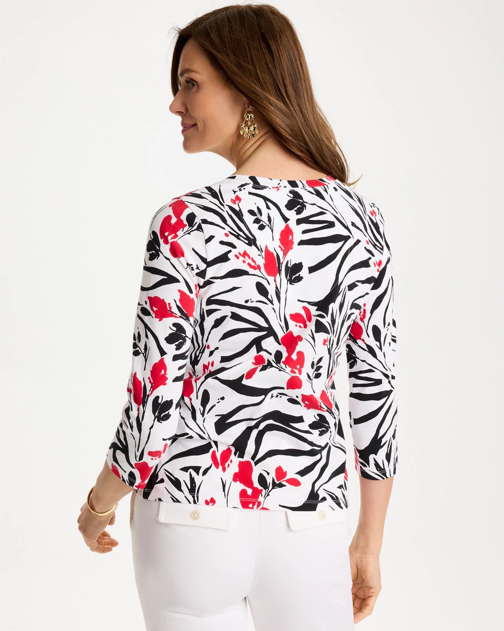 Chico's On Sale - Cotton Stretch 3/4 Sleeve Floral Tee