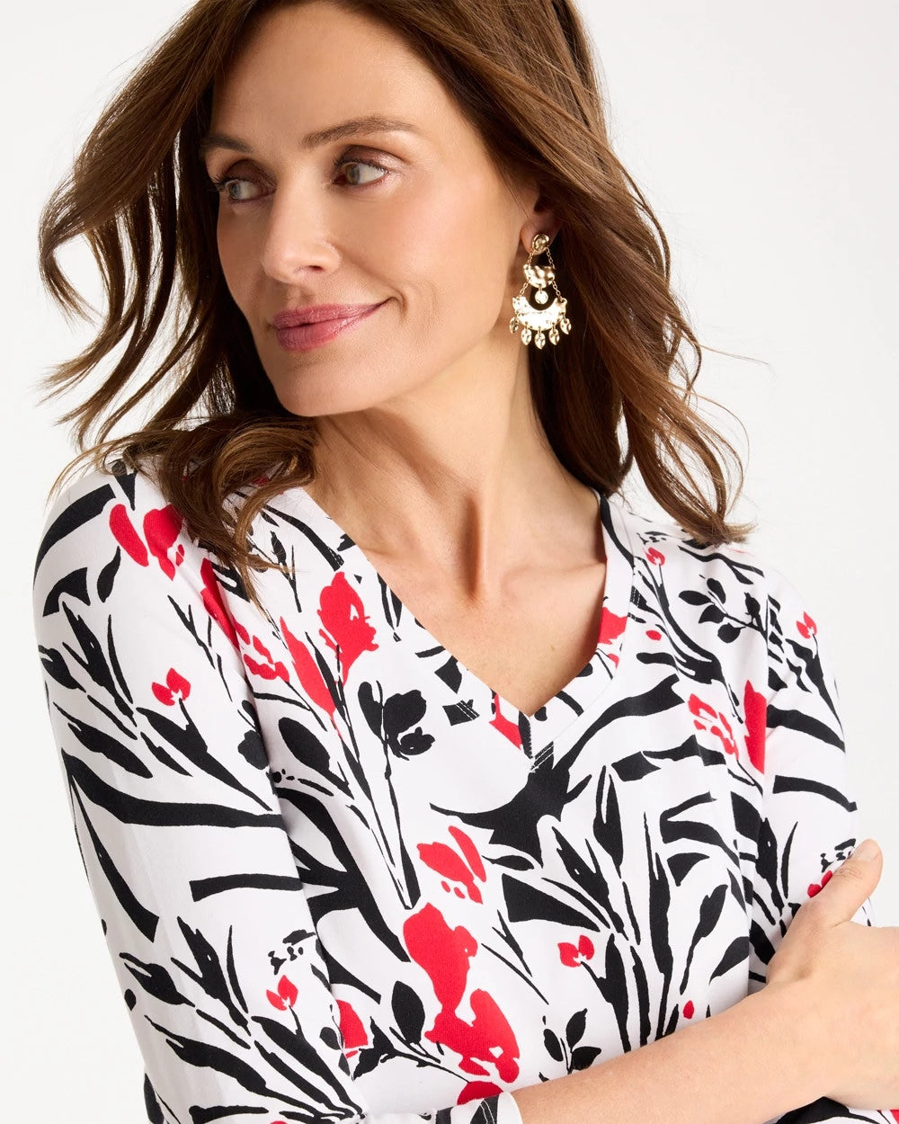 Chico's On Sale - Cotton Stretch 3/4 Sleeve Floral Tee