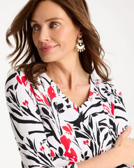 Chico's On Sale - Cotton Stretch 3/4 Sleeve Floral Tee