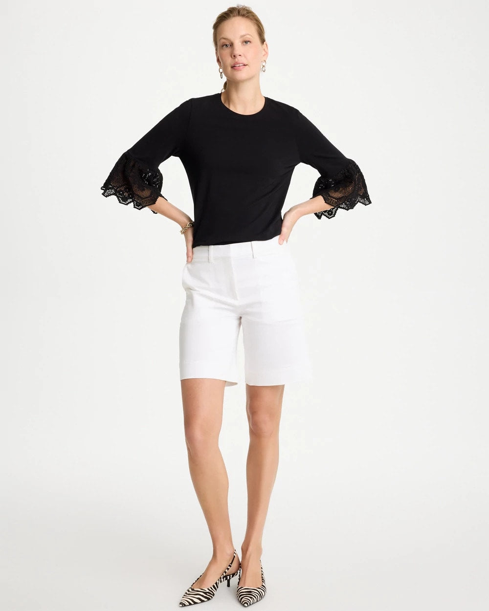 Chico's For Sale - Cotton Lace Flutter Sleeve Tee