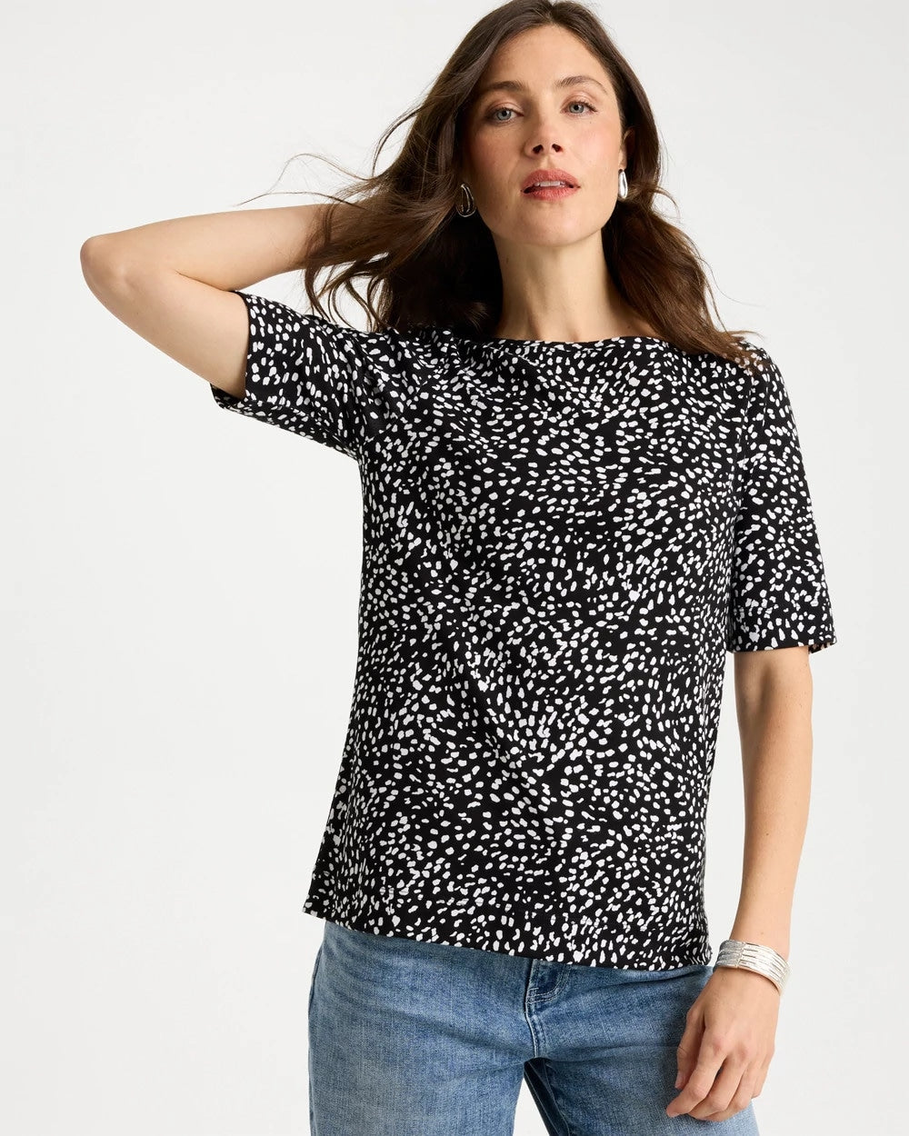 Chico's / Printed Pima Elbow Sleeve Tee