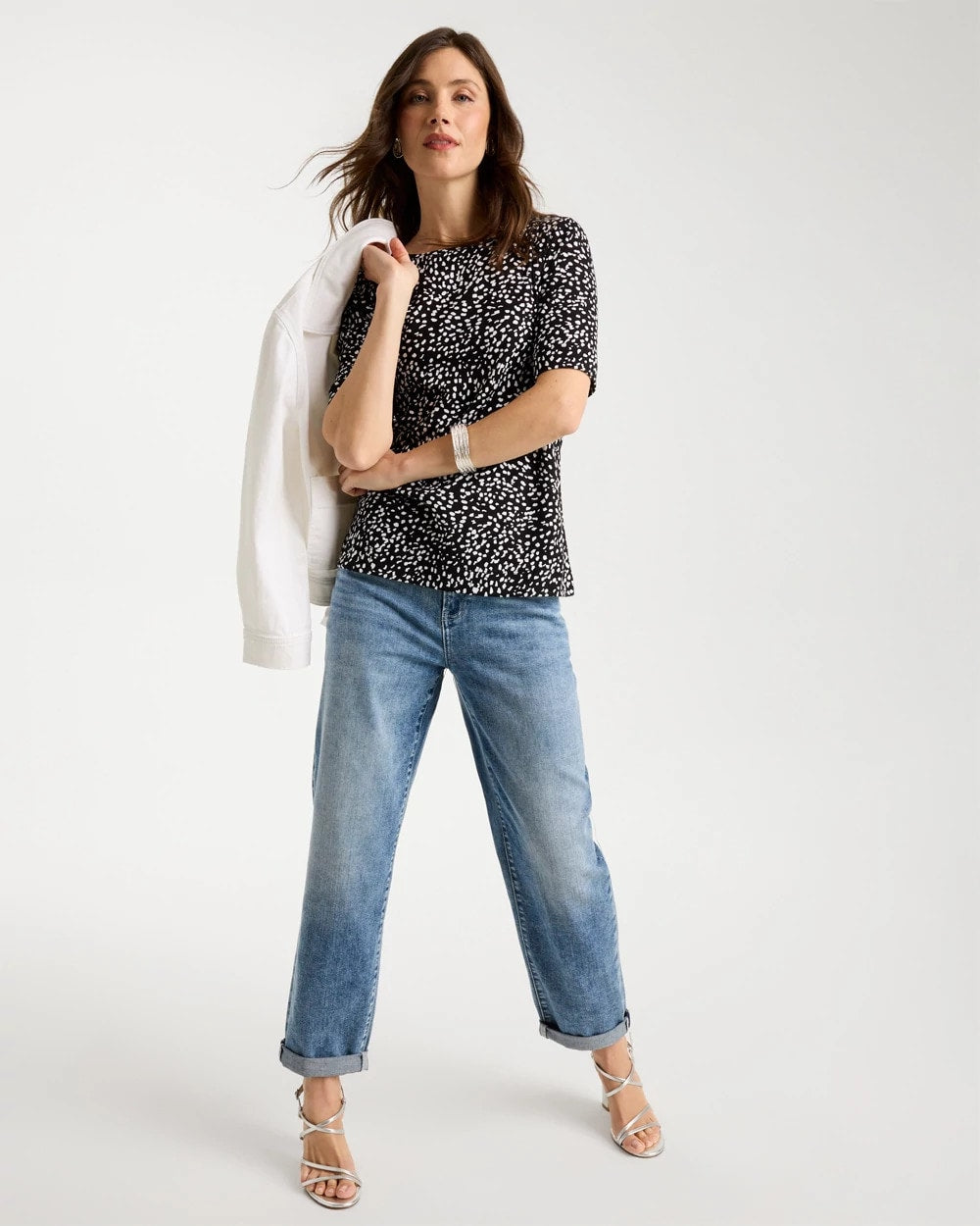 Chico's / Printed Pima Elbow Sleeve Tee