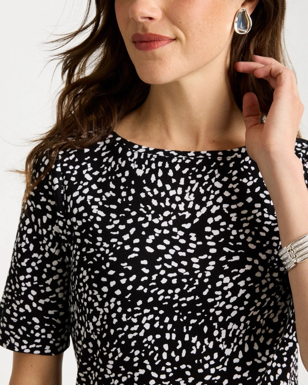 Chico's / Printed Pima Elbow Sleeve Tee