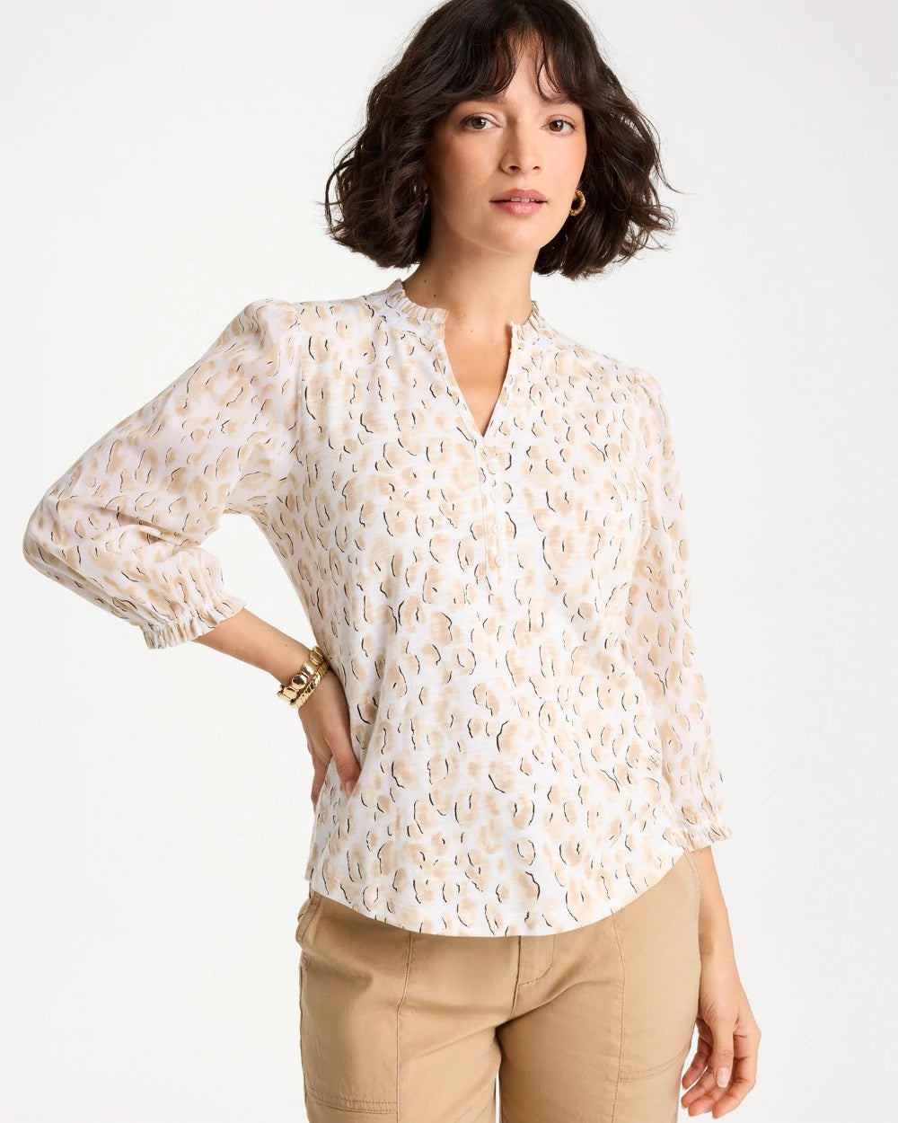 Chico's Sale - Animal Print Ruffled V-Neck Top