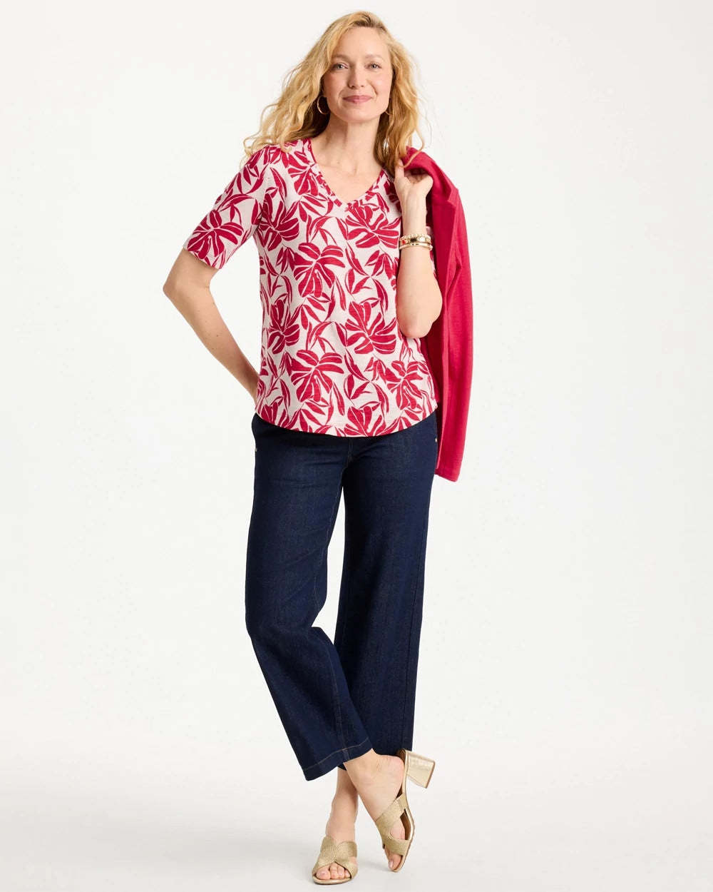 Chico's For Sale - Printed Cotton Slub V-Neck Tee