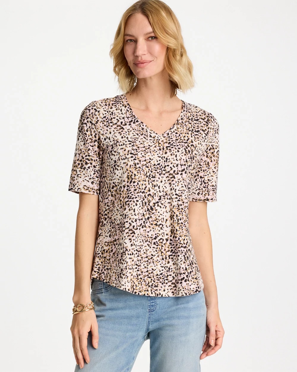 Chico's / Printed Cotton Slub V-Neck Tee