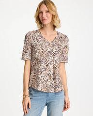 Chico's / Printed Cotton Slub V-Neck Tee
