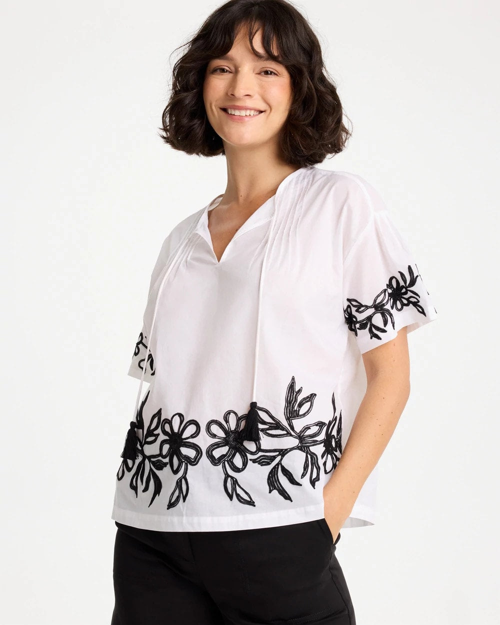 Chico's US - Cotton Voile Applique Blouse