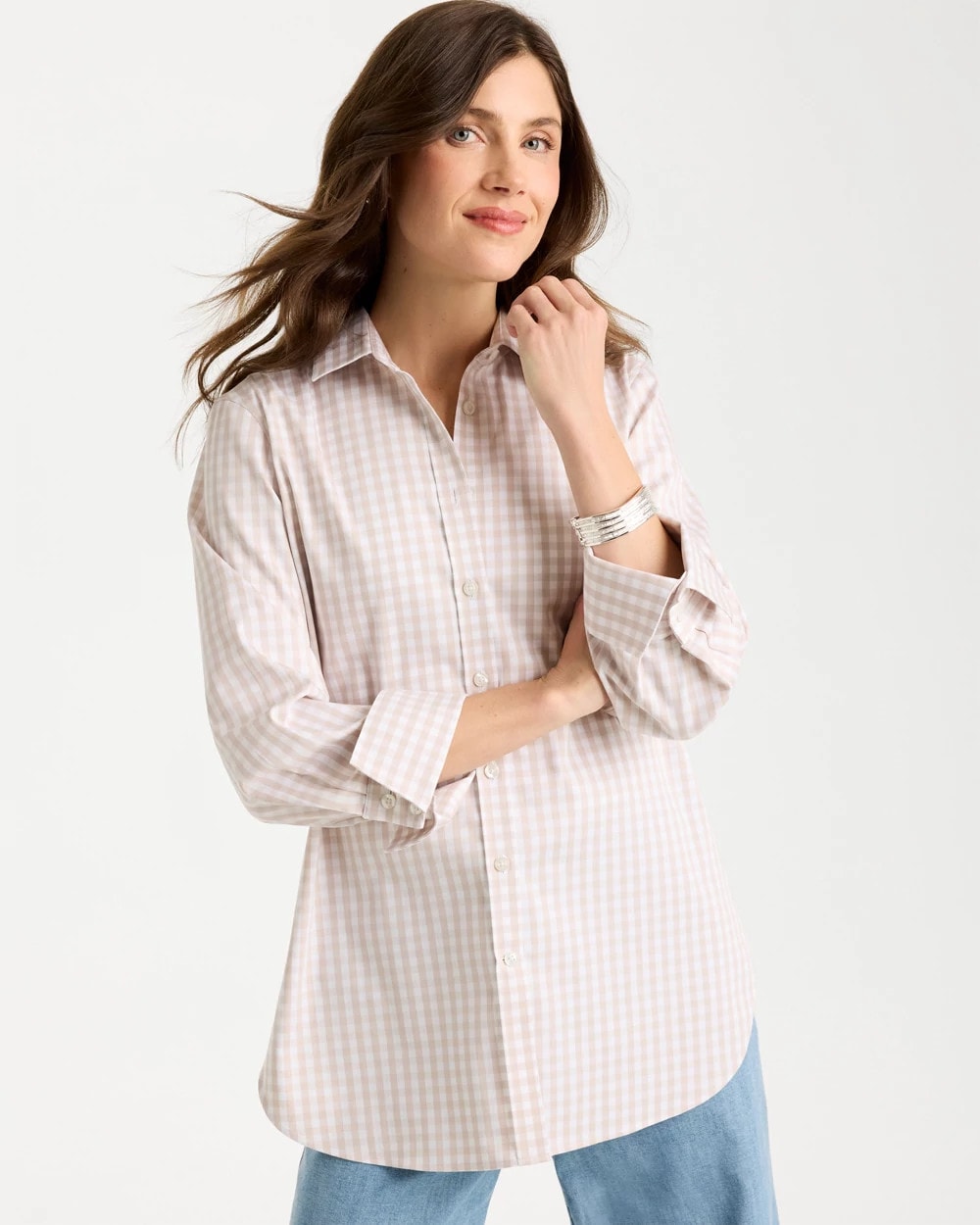 Chico's For Sale - No Iron™ Stretch Neutral Gingham Shirt