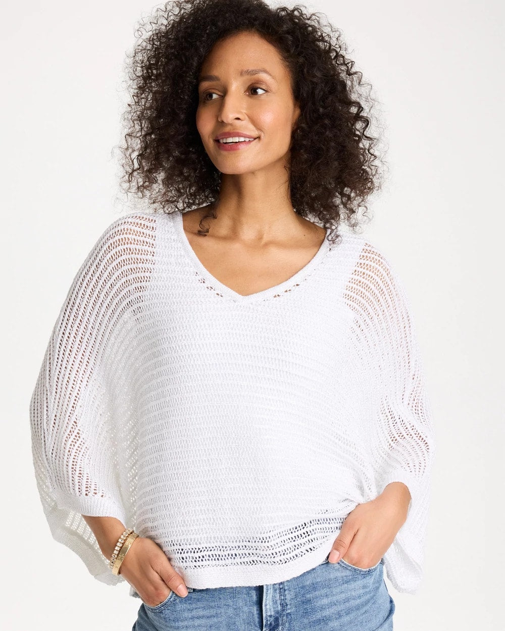 Chico's / V-Neck Metallic Knit Poncho