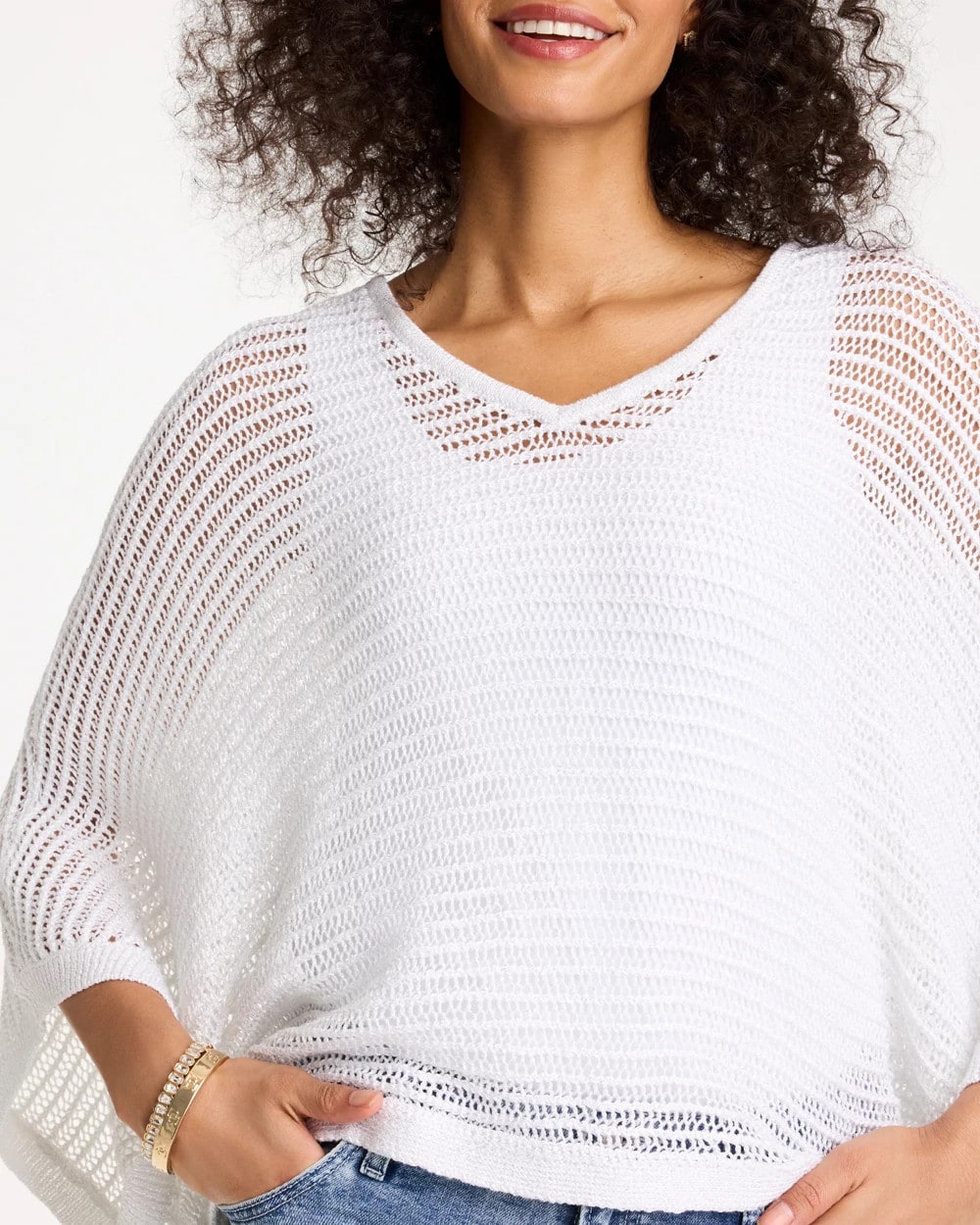 Chico's / V-Neck Metallic Knit Poncho