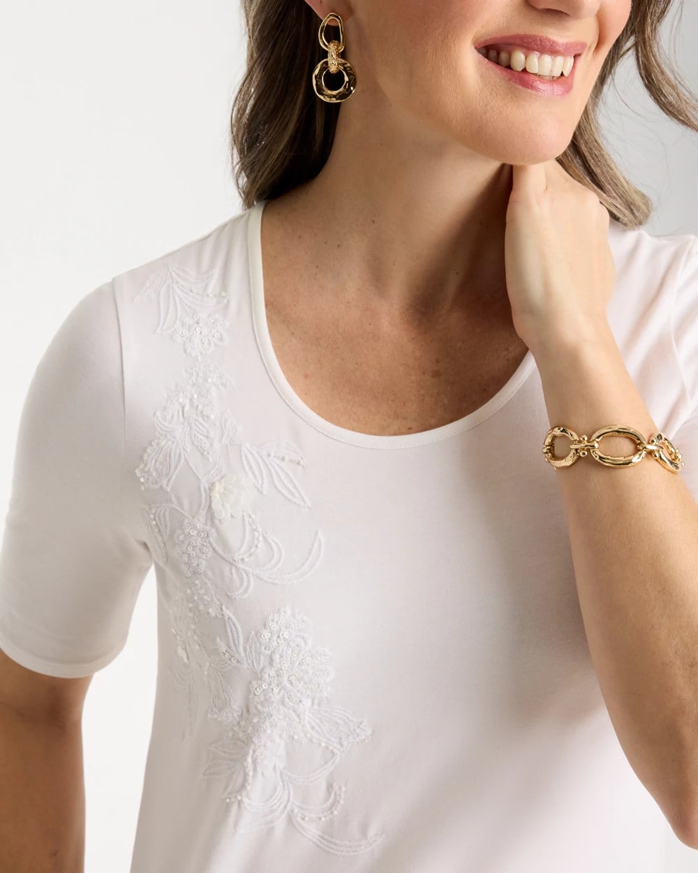 Chico's / Sequin Embroidered Floral Tee