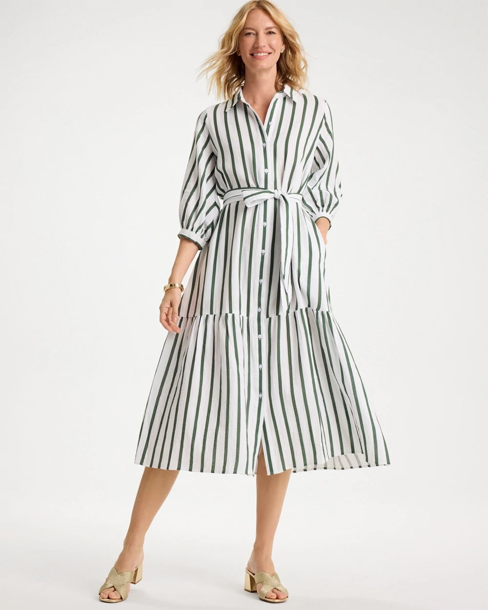 Chico's On Sale - Striped Cotton-Gauze Shirtdress