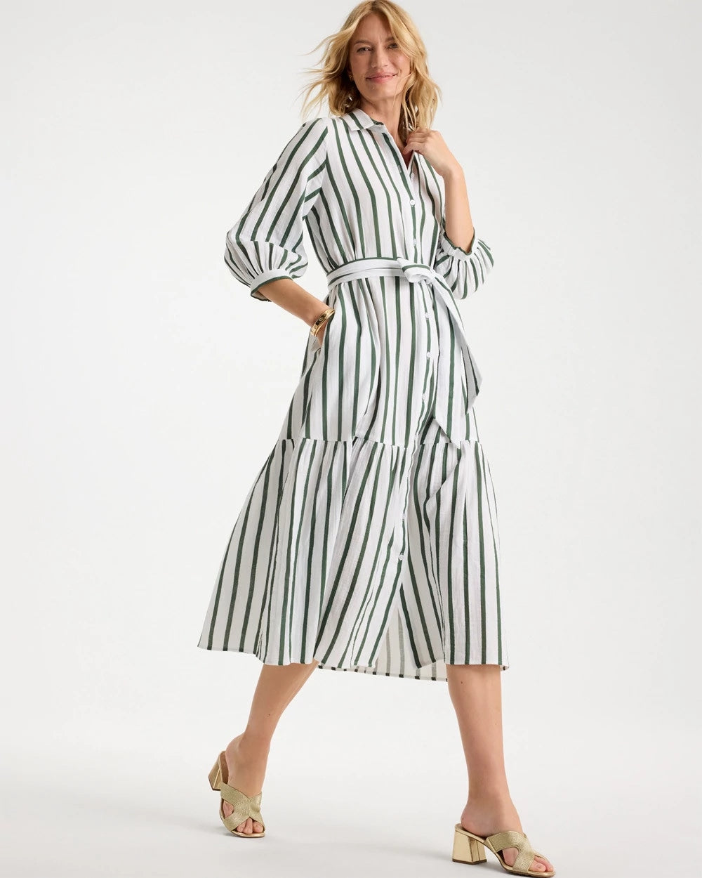 Chico's On Sale - Striped Cotton-Gauze Shirtdress