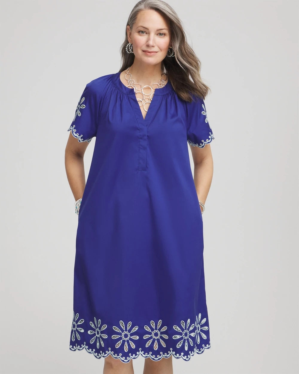 Chico's Outlet - Embroidered Poplin Popover Dress