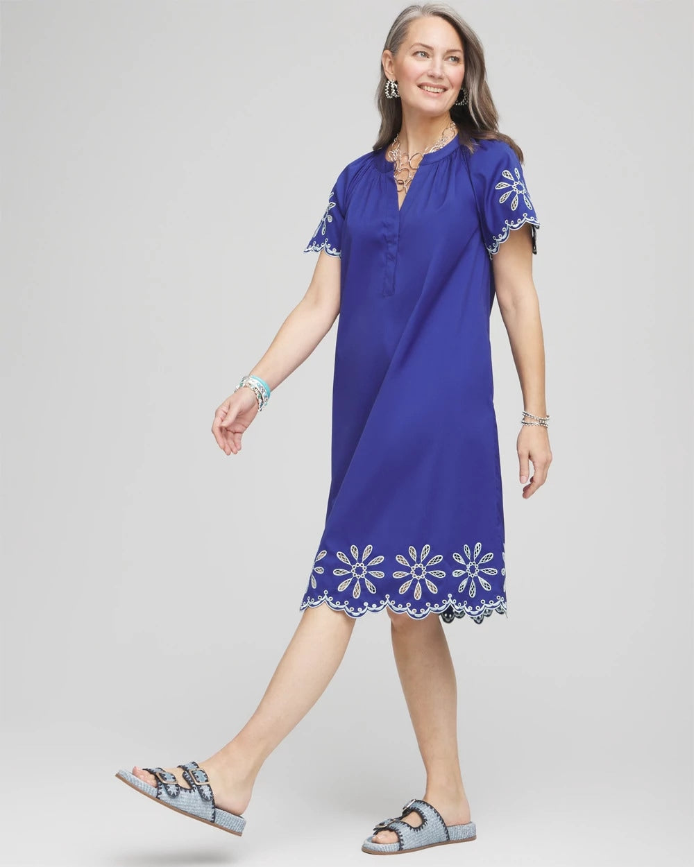 Chico's Outlet - Embroidered Poplin Popover Dress