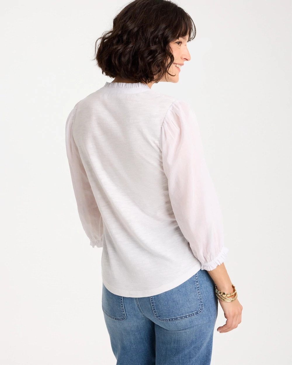 Chico's On Sale - Ruffled V-Neck 3/4 Sleeve Top