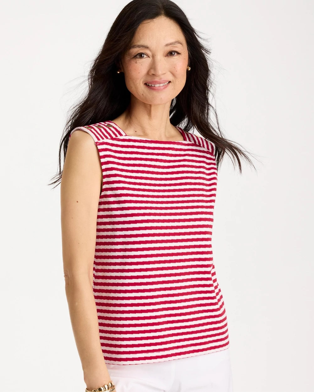 Chico's For Sale - Cotton Striped Button Tee