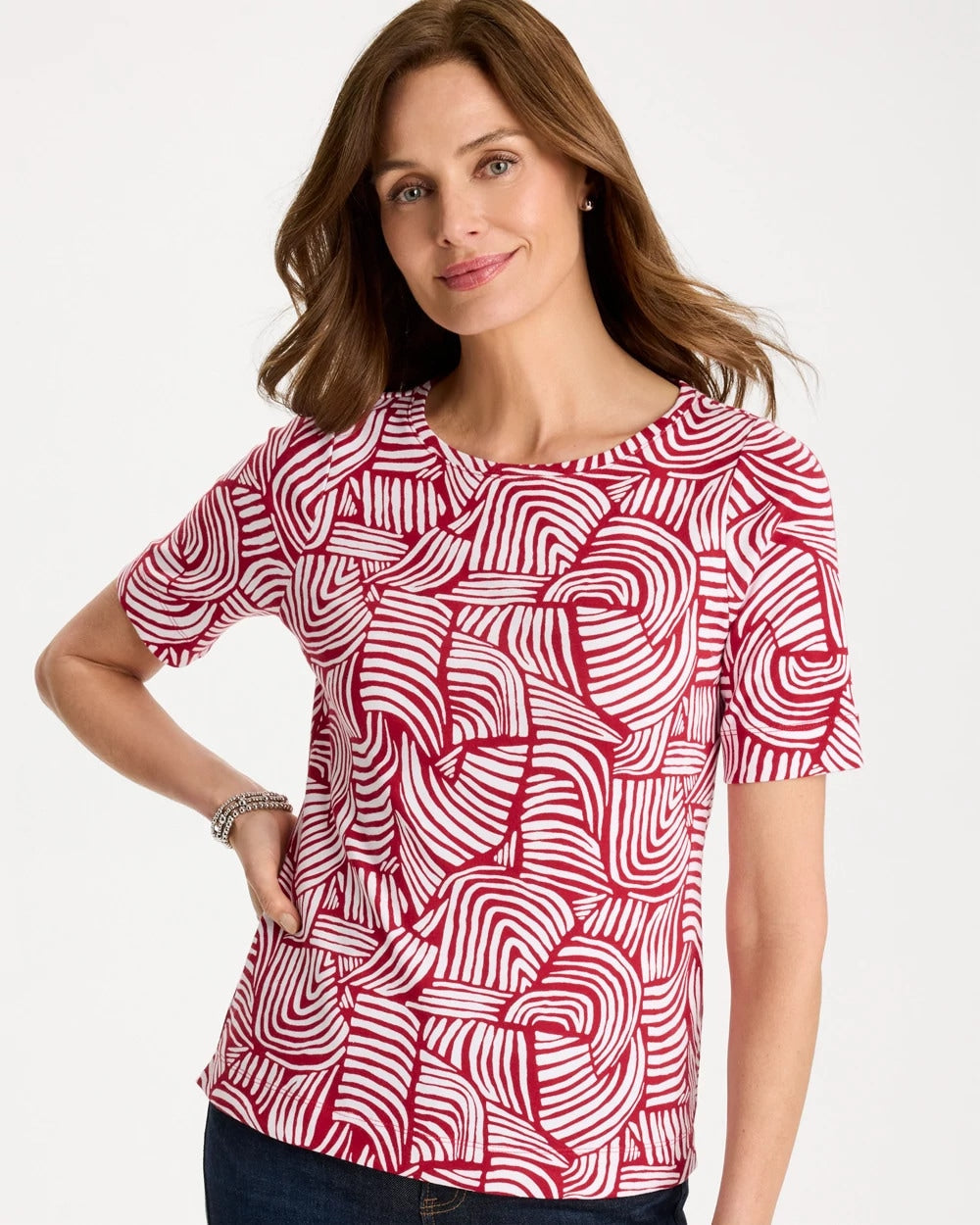 Chico's US - Geo Pima Elbow Sleeve Tee