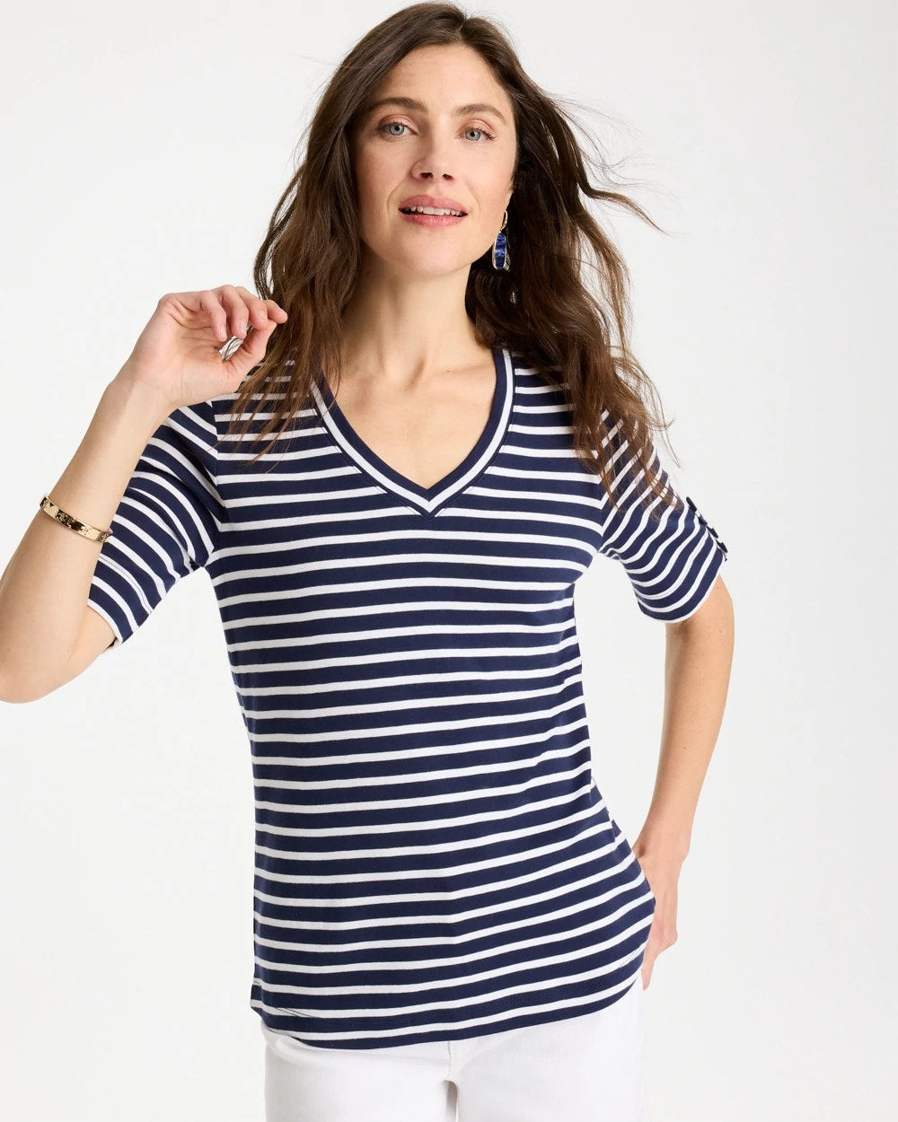 Chico's Sale - Pima Striped Elbow Sleeve Tee