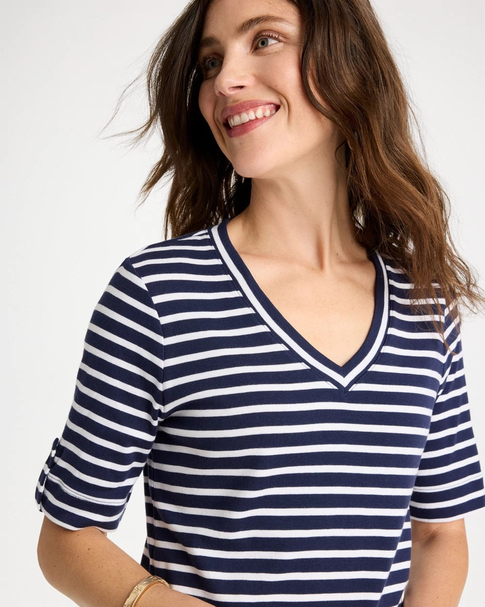 Chico's Sale - Pima Striped Elbow Sleeve Tee