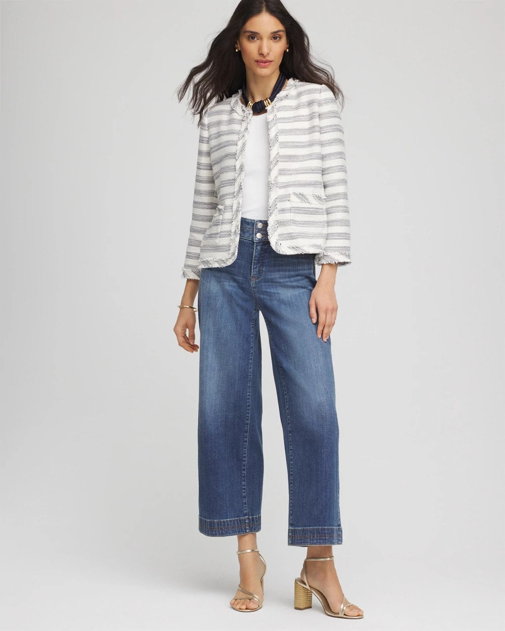 Chico's On Sale - Striped Tweed Collarless Box Jacket