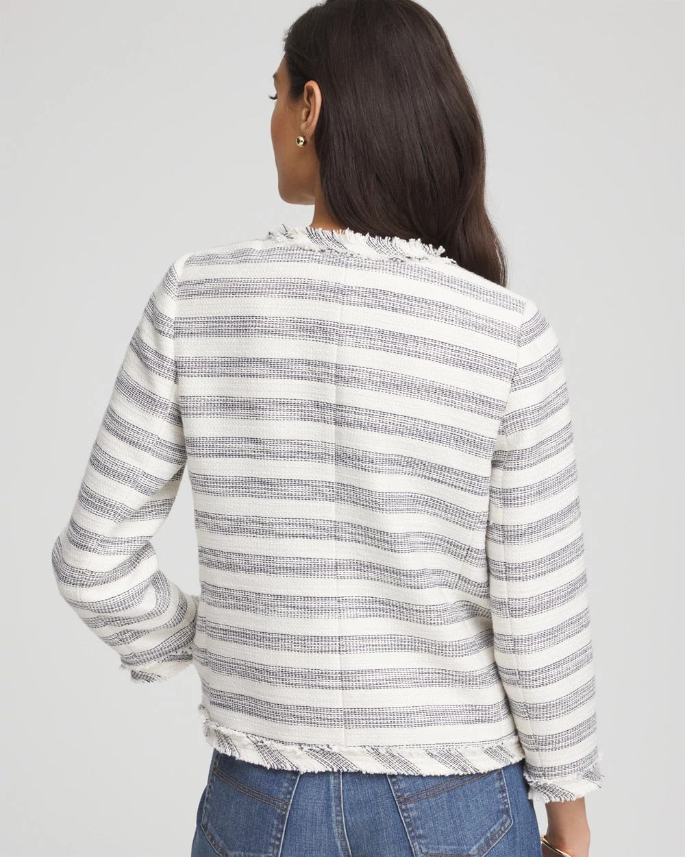 Chico's On Sale - Striped Tweed Collarless Box Jacket