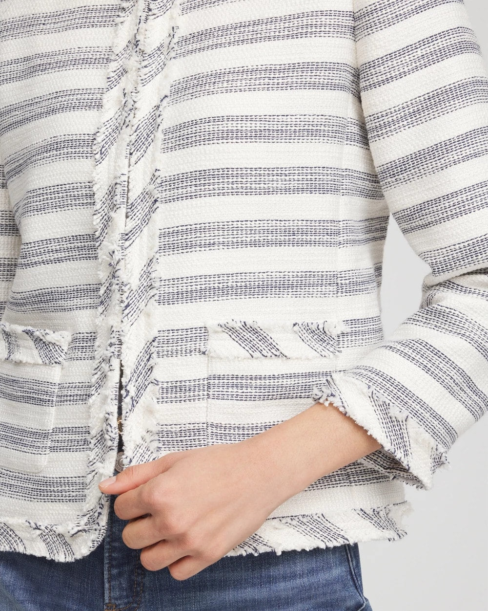 Chico's On Sale - Striped Tweed Collarless Box Jacket