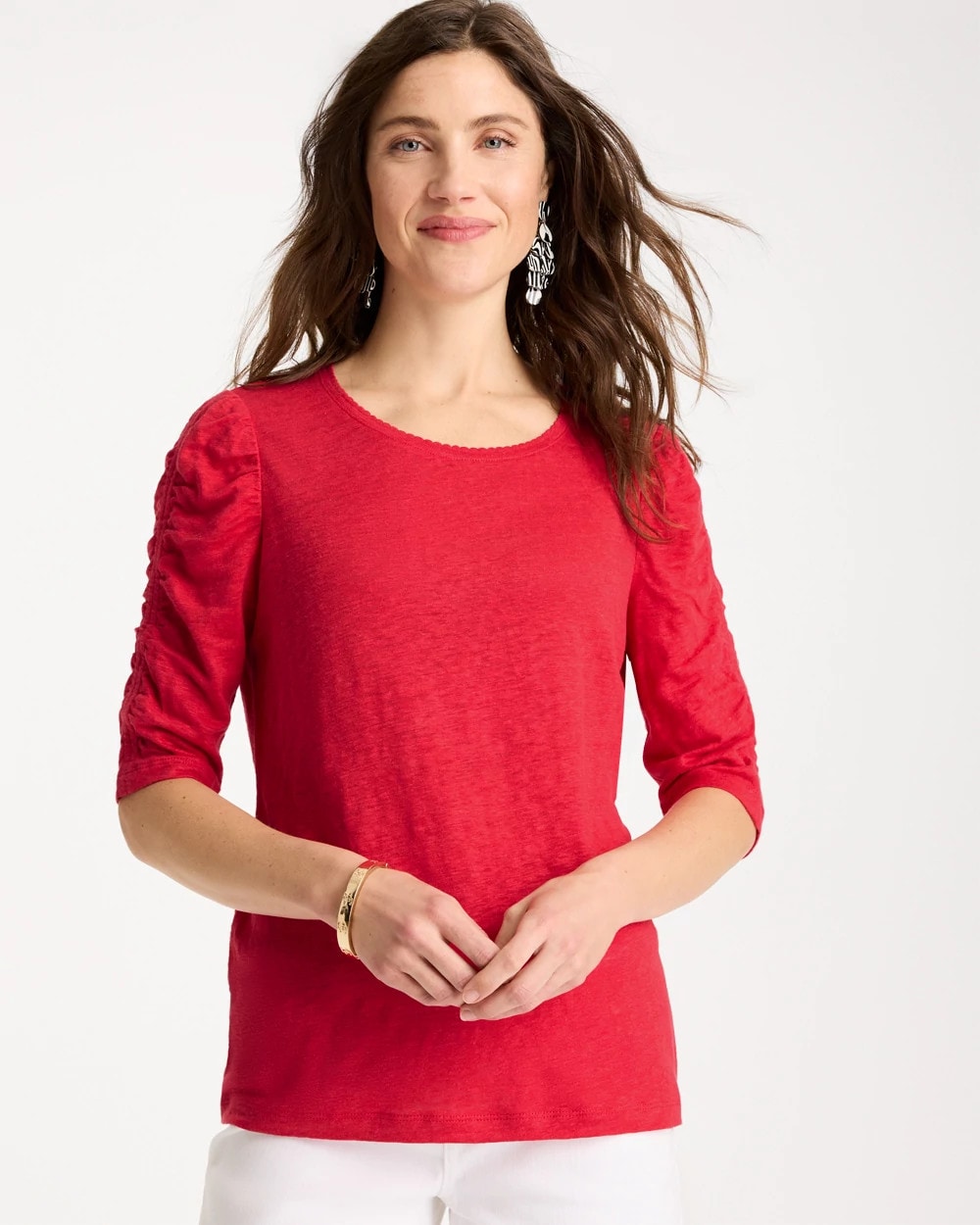 Chico's US - Linen Ruched Sleeve Tee