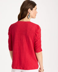 Chico's US - Linen Ruched Sleeve Tee