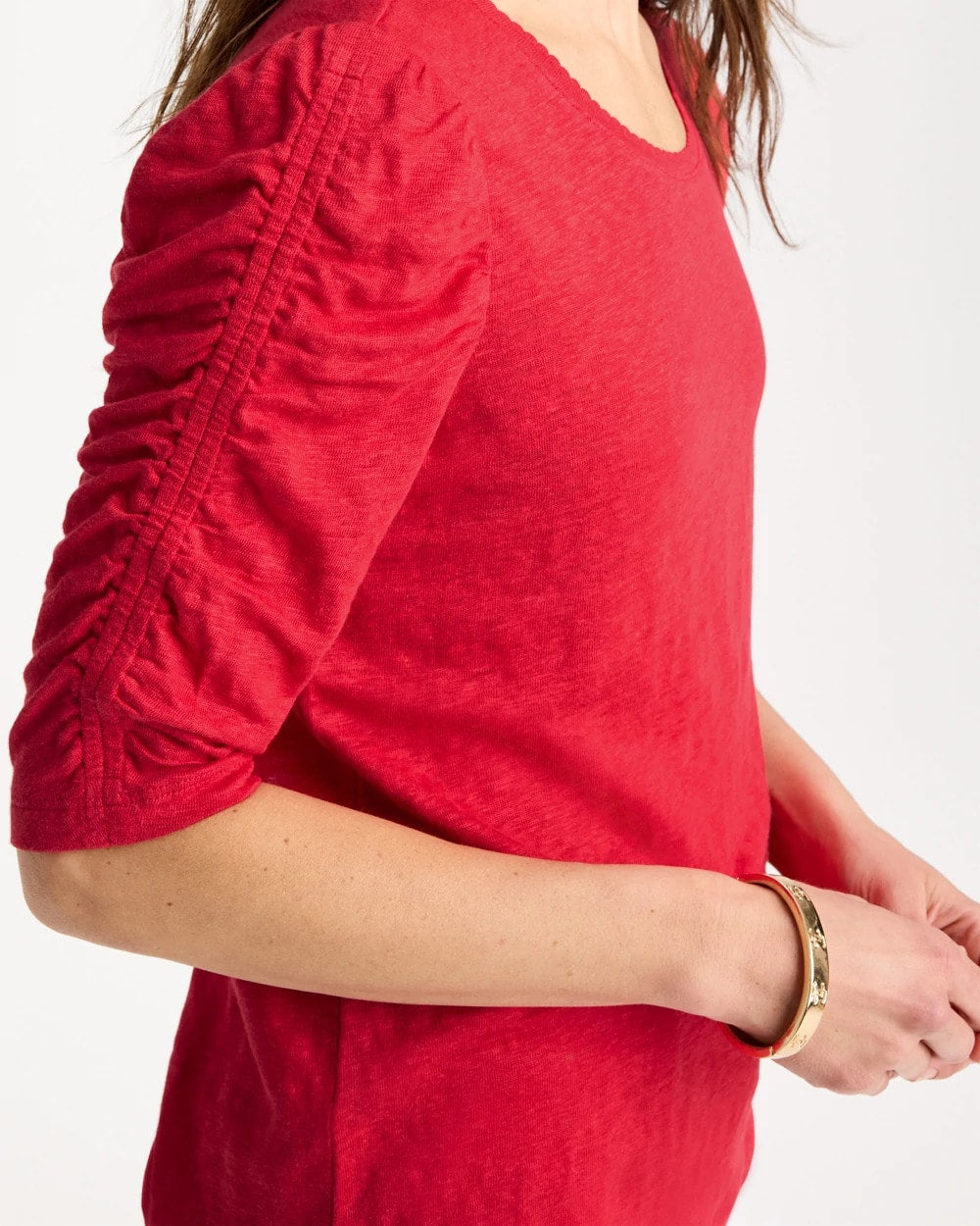 Chico's US - Linen Ruched Sleeve Tee