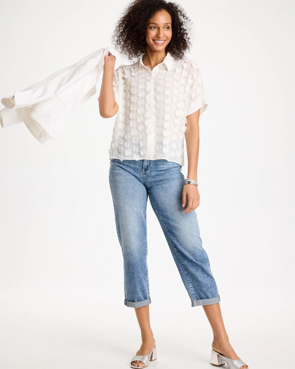 Chico's US - 3D Floral Chiffon Camp Shirt