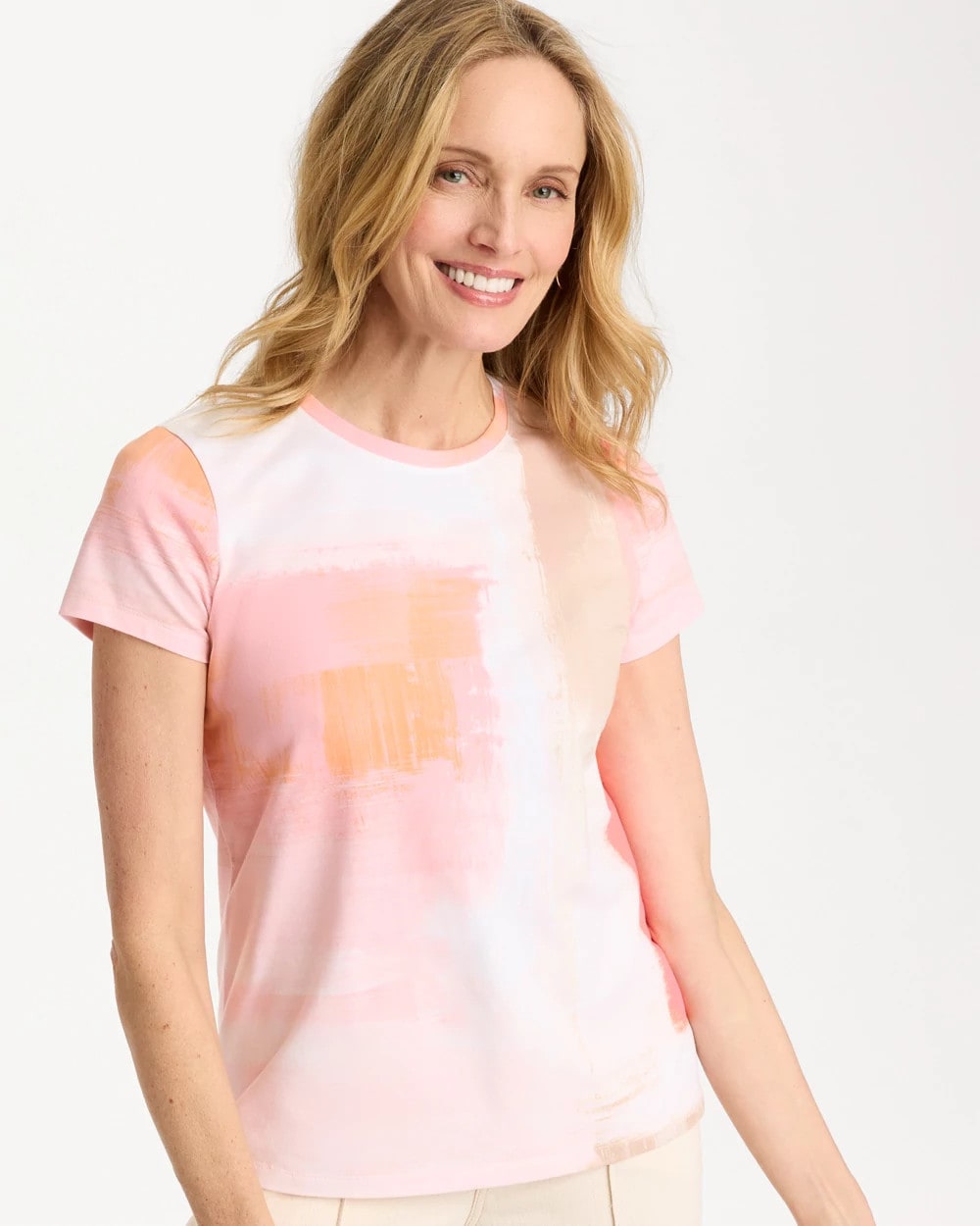 Chico's For Sale - Cotton Stretch Watercolor Cap Sleeve Tee