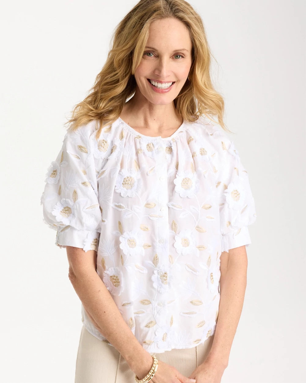 Chico's Online - Cotton Metallic Applique Embroidered Top