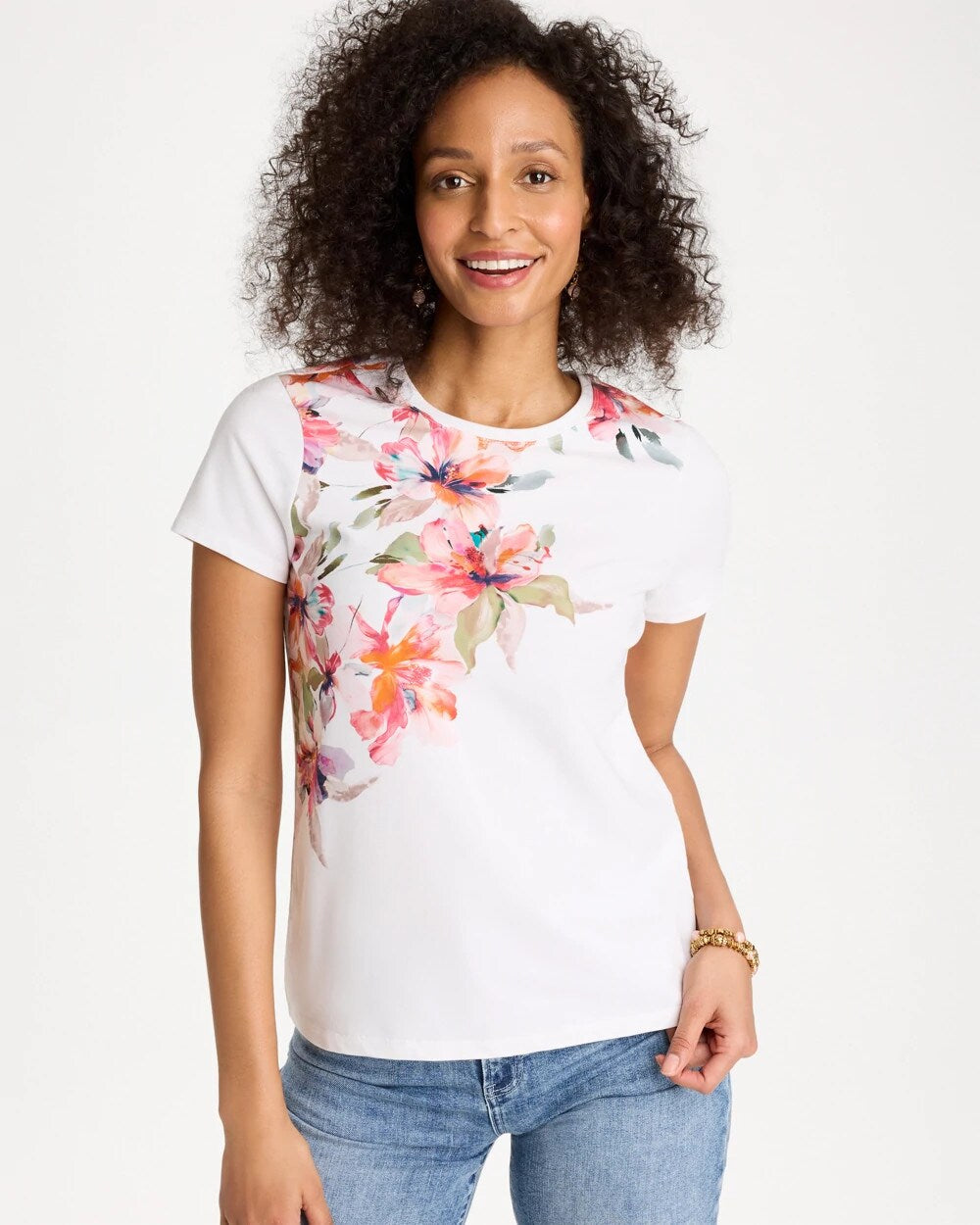 Chico's / Cotton Stretch Ethereal Floral Cap Sleeve Tee