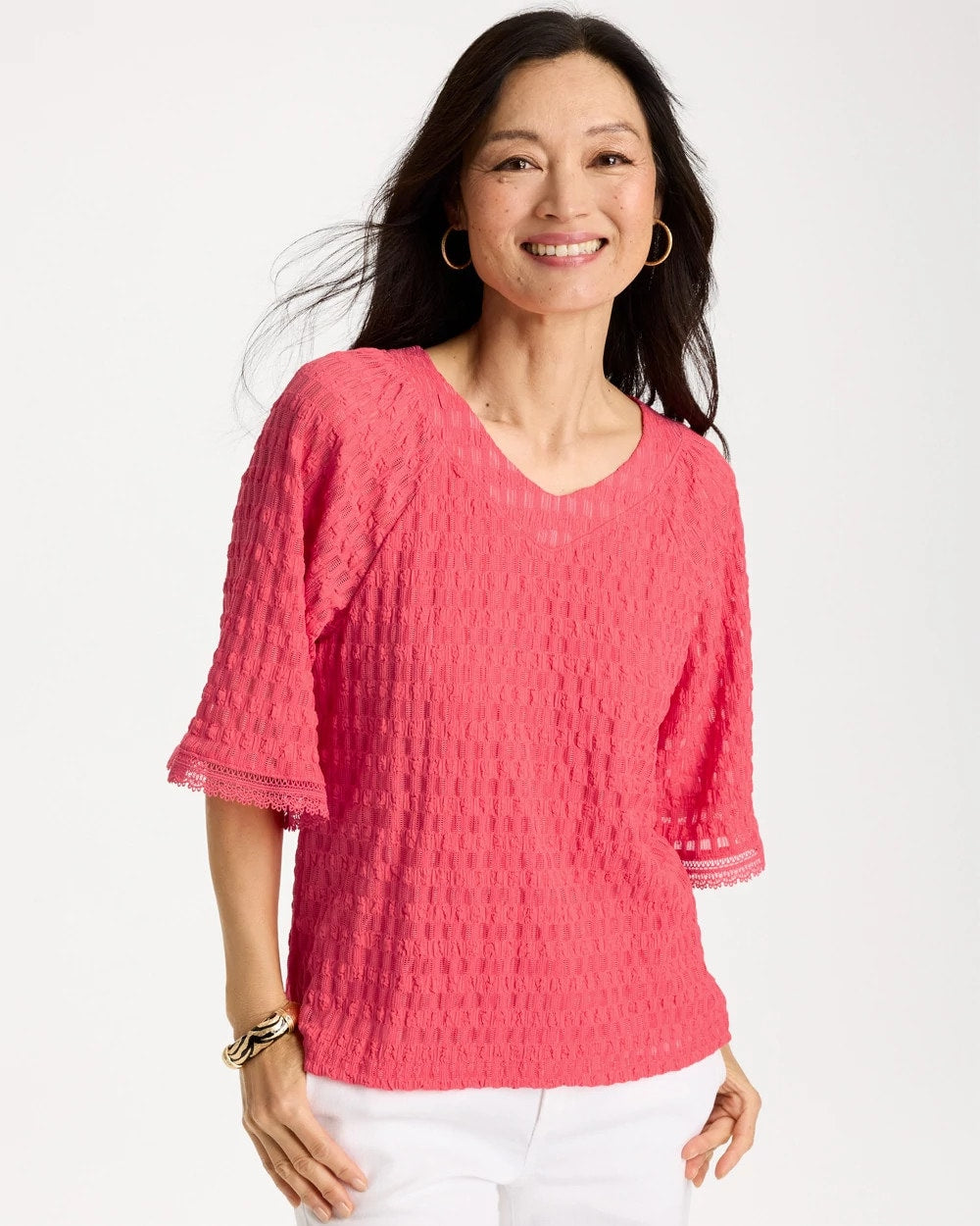 Chico's On Sale - Crinkle Lace Knit Raglan Tee