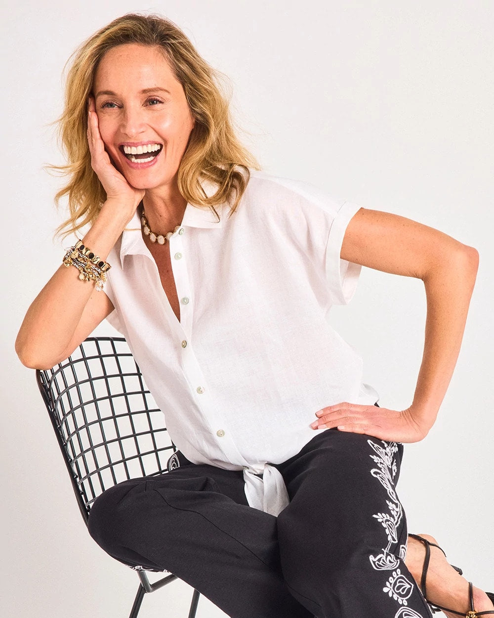 Chico's For Sale - No Iron™ Linen Tie-Front Cap Sleeve Shirt