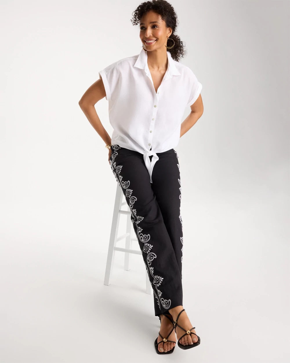 Chico's For Sale - No Iron™ Linen Tie-Front Cap Sleeve Shirt