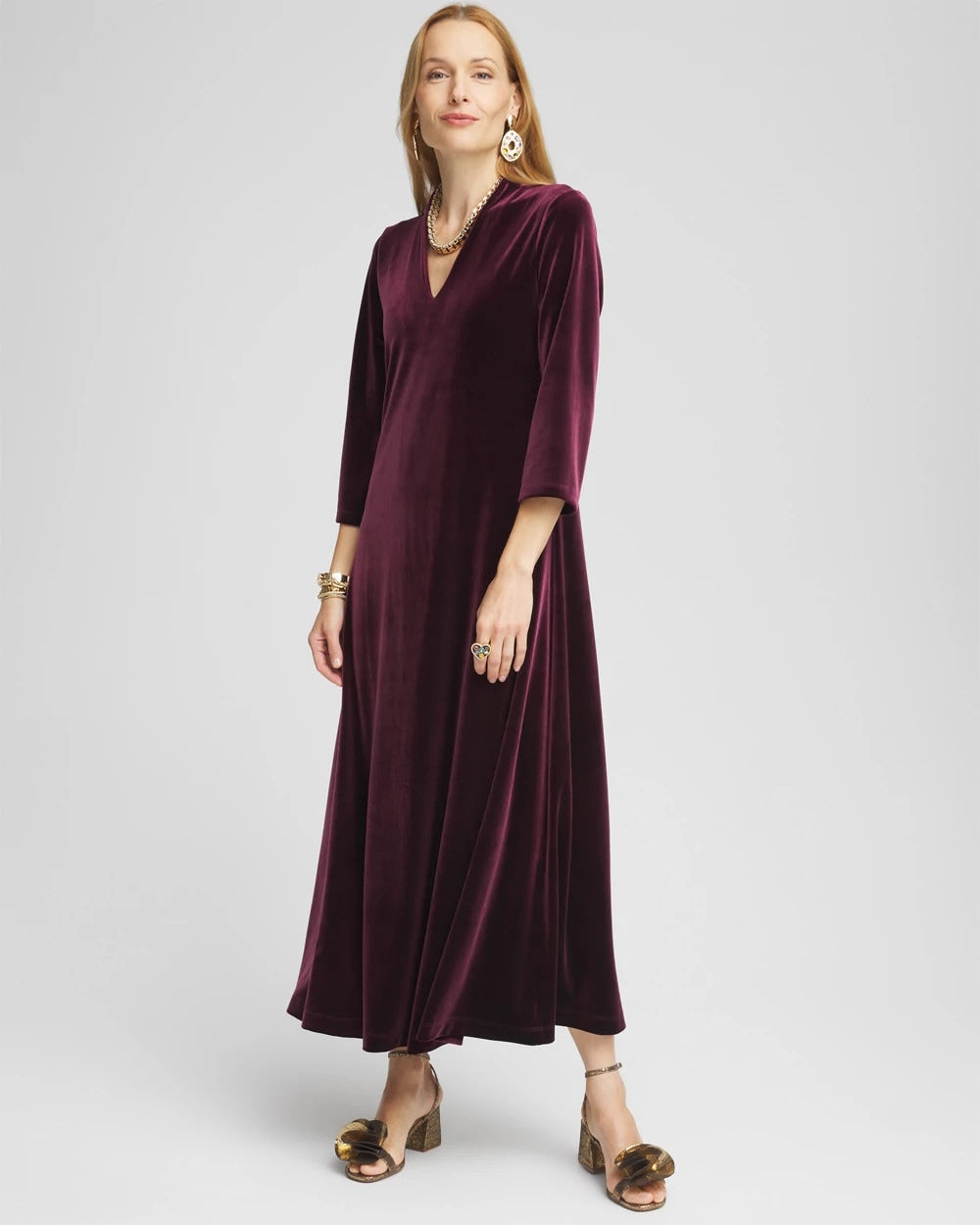 Chico's / V-Neck Velour Midi Dress