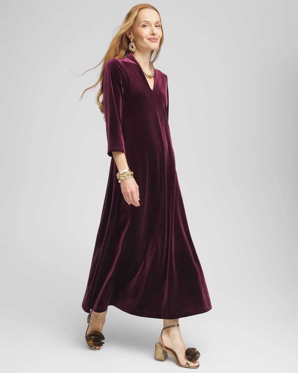 Chico's / V-Neck Velour Midi Dress